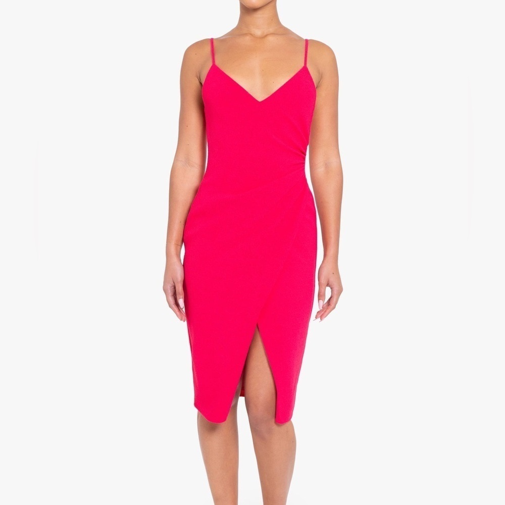 Black Halo Faux Wrap V Neck Low Cut Mean Girls Hot Pink Sheath Dress Women 4